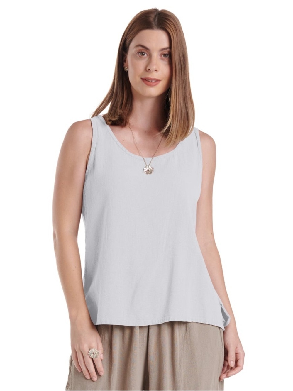 Oh My Gauze Tank Cotton Gauze Blouse in Snow Women’s L/XL Lagenlook Coastal Boho